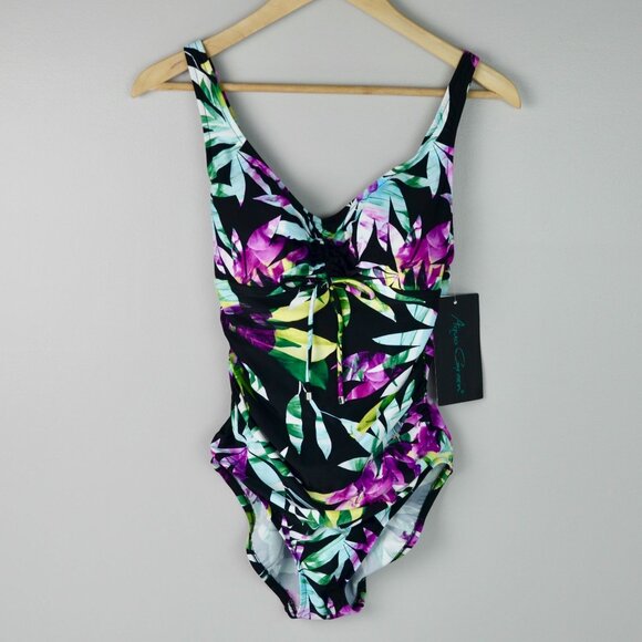 Aqua Green Women's Floral Swimsuit Tie Front Medium New - Picture 1 of 6